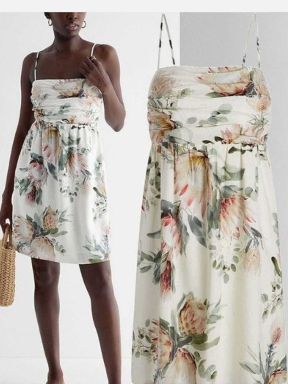 Floral Spaghetti-Strap Sundress in Cream